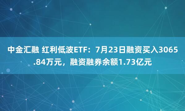 中金汇融 红利低波ETF：7月23日融资买入3065.84万元，融资融券余额1.73亿元